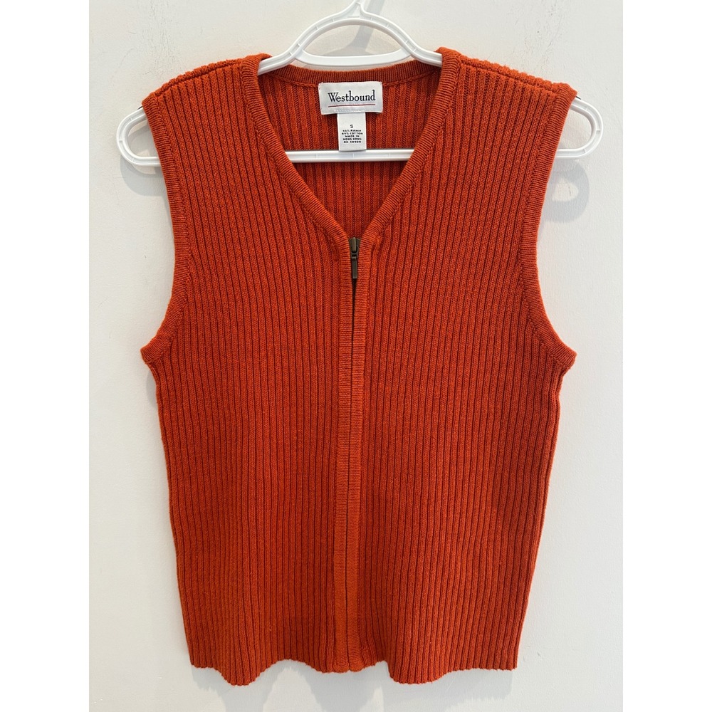 Westbound Y2K Burnt Orange Ribbed Knit Zip Front Sweater Vest Womens Small